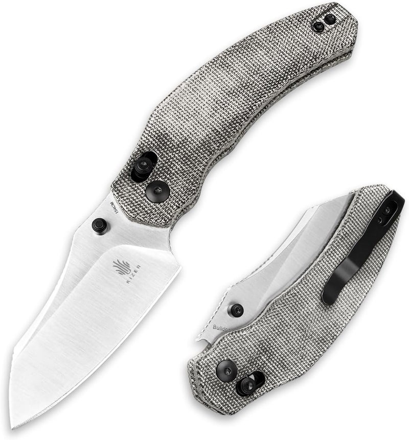 KIZER Bulldog Folding Pocket Knife, 3" Sheepsfoot Blade Folding Knife, 154CM Steel Micarta Handle Pocket Knife, Small EDC Knife for Outdoor Indoor Camping Hunting Fishing Survival V3672C2 - Image 1